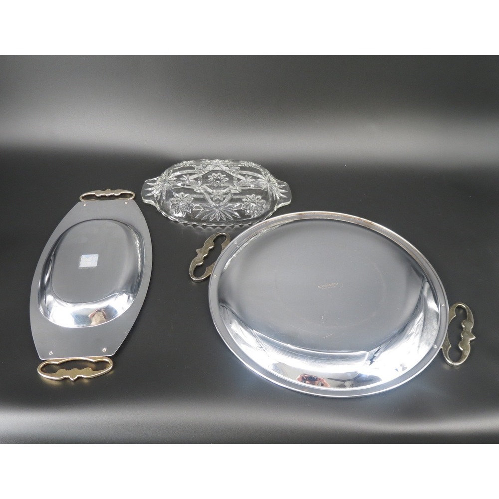 Kromex Serving Tray Set Platter Relish Dish with Glass Insert Retro VTG Dining - Picture 3 of 7